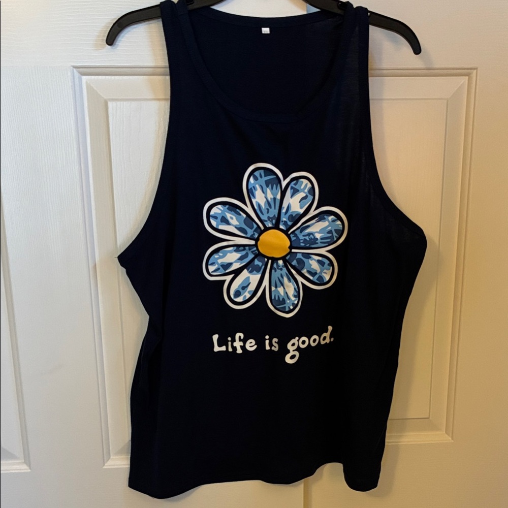 Life Is Good Navy Blue Tank Top with Daisy Graphic